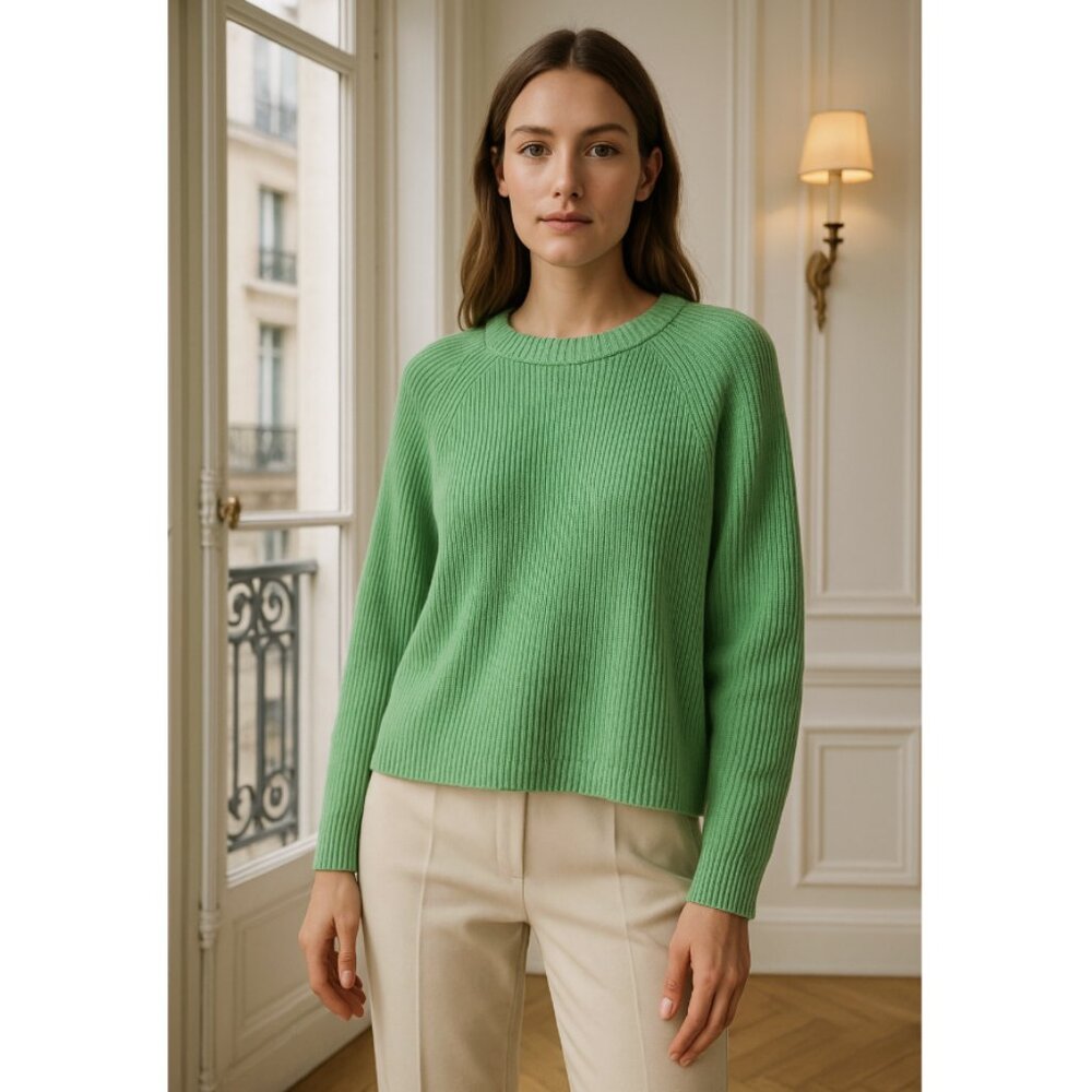 Tahari Kelly Green Mint Knit Sweater Pullover Long Sleeve Winter Fall Soft Cute